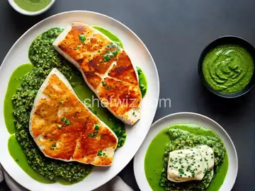 Pan-Fried Halibut Steak with Light Green Sauce