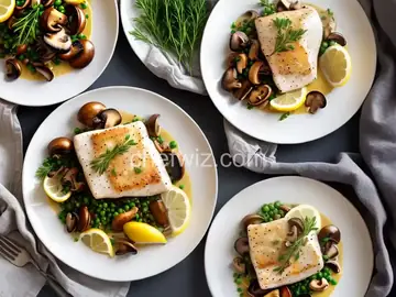 Pan-Roasted Halibut with Clamshell Mushrooms and Lemon Butter Sauce