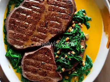 Pan-Seared Ribeye Steak with Quick Creamed Spinach Recipe