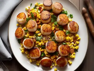 Pan-Seared Scallops With Chorizo and Corn
