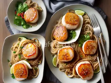 Pan Seared Scallops with Sesame Sauce and Cellophane Noodles