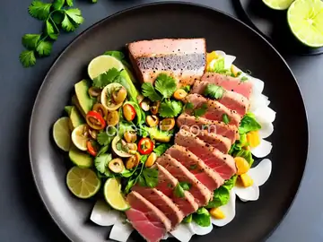 Pan-Seared Tuna with Avocado, Soy, Ginger, and Lime