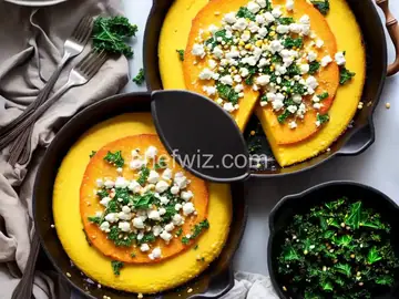 Pan-fried Polenta with Corn, Kale and Goat Cheese
