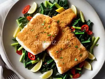 Panko-Crusted Halibut with Swiss Chard