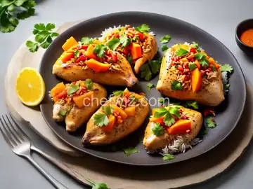 Papaya-Stuffed Chicken and Basmati Rice