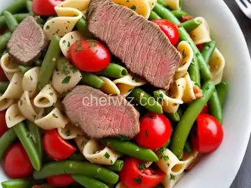 Pasta Salad With Steak, Bell Pepper, Green Beans and Bacon