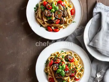 Pasta with Eggplant, Portobella, and Tomatoes Recipe