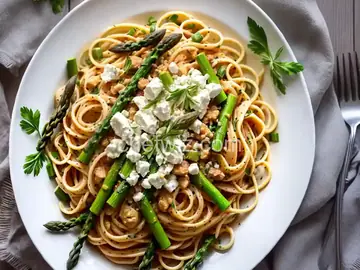 Pasta with Goat Cheese, Lemon, and Asparagus