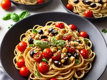 Pasta with Kalamata Olives and Roasted Cherry Tomato Sauce