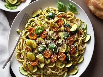 Pasta with Zucchini, Zucchini Blossoms, and Caramelized Onion