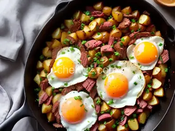 Pastrami and Potato Hash with Fried Eggs