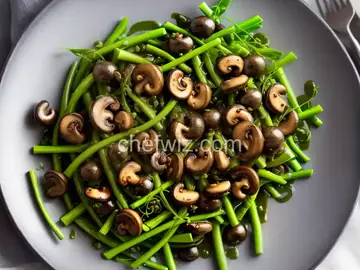 Pea Tendrils with Crimini Mushrooms and Leeks