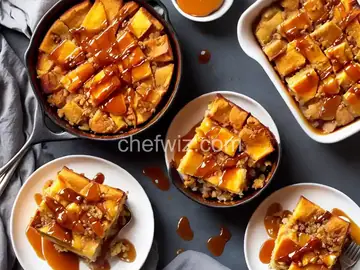 Peachy Bread Pudding with Caramel Sauce