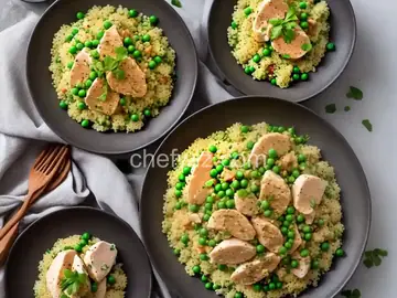 Pearl Couscous with Chicken and Peas