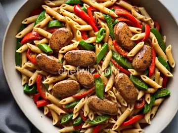Penne, Peppers, and Chicken-Apple Sausage Saute