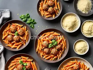 Penne with Vodka Sauce and Mini Meatballs