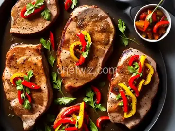 Peppercorn Pork Chops with Warm Pickled Pepper Relish