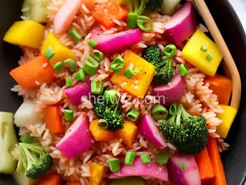 Pink rice / multiple of colored veggies