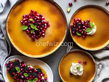 Pistachio Creme Brulee with Blackberries and Pomegranate