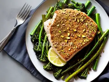 Pistachio-Crusted Halibut with Roasted Broccolini