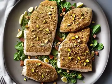 Pistachio-Crusted Tilapia with Chard, Flash-Fried Prosciutto, Gorgonzola and Pine Nuts