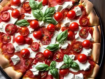 Pizza With Cherry Tomatoes, Garlic, Basil, and Mozzarella