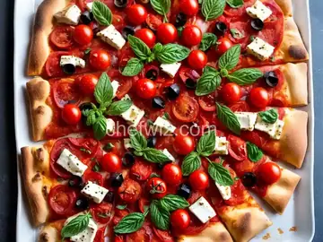 Pizza With Cherry Tomatoes, Halloumi, Olives, and Mint Recipe