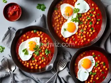 Poached Eggs in Tomato Sauce with Chickpeas and Feta