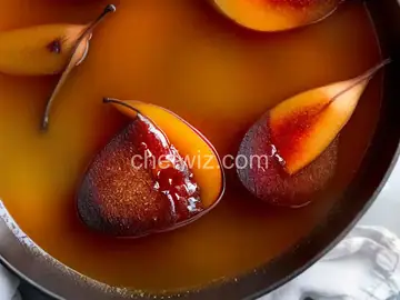 Poached Pears in Honey, Ginger and Cinnamon Syrup