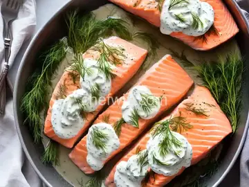 Poached Salmon With Dill-Yogurt Sauce Recipe