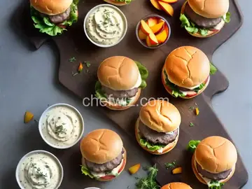 Pork Burger Sliders with Peach-Tarragon Aioli