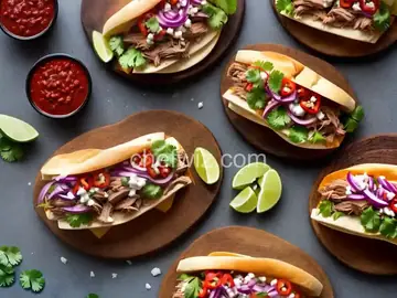 Pork Carnitas and Oaxaca Cheese Shooter's-Style Sandwich With Spicy Refried Beans and Pickled Red Onions Recipe