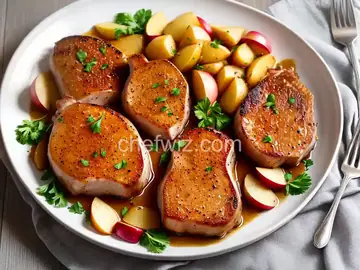 Pork Chops With Apples and Garlic Smashed Potatoes