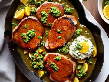 Pork Chops With Smashed Potatoes and Chimichurri Sauce