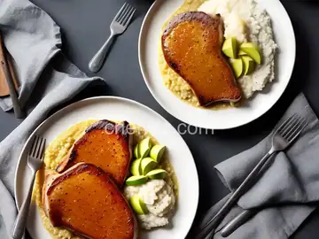 Pork Chops with Applesauce and Grits