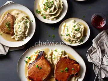 Pork Chops with Oniony Mashed Potatoes and Cider Gravy