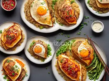 Pork Omurice (Japanese Pork Fried Rice Omelette With Okonomiyaki Sauce)
