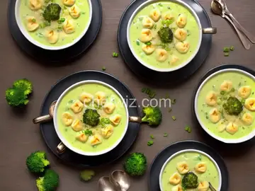 Potato, Ham, Broccoli, and Cheese Soup with Baby Dumplings