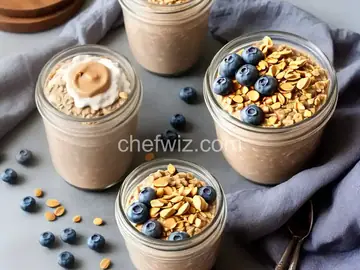 Protein Powder Overnight Oats with Blueberries and Peanut Butter