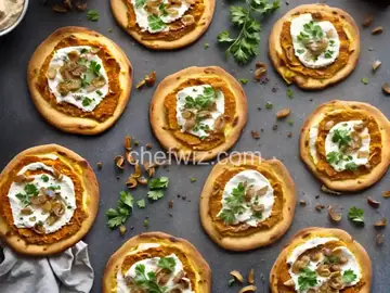 Pumpkin Hummus, Caramelized Onion and Fontina Cheese Pizzas