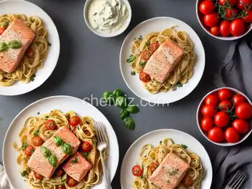 Quick Pasta with Salmon and Tomatoes in Cream Sauce