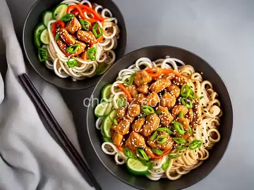 Quick Sesame Chicken Noodle Bowl