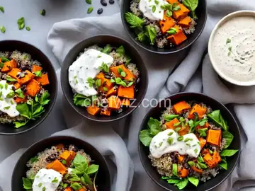 Quinoa, Sweet Potato and Black Bean Bowls with Yogurt Dressing