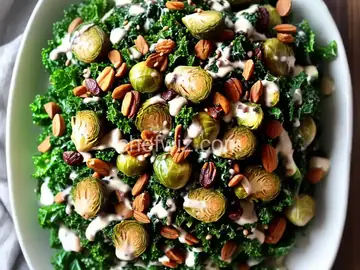 Raw Kale and Brussels Sprouts Salad with Tahini-Maple Dressing