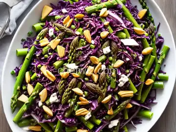 Red Cabbage-Asparagus Salad with Tahini Dressing