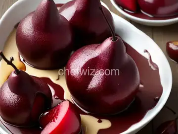 Red Wine Poached Pears with Chocolate Filling
