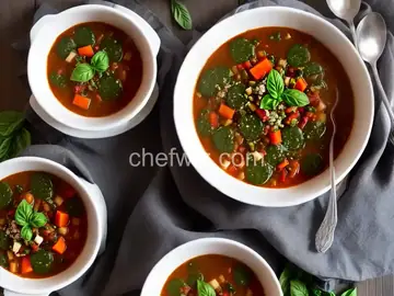 Red Winter Minestrone with Winter Greens Pesto