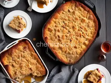 Rhubarb Bread Pudding with Whiskey Sauce Recipe | Cook the Book