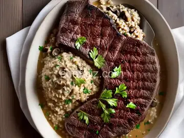 Rib-Eye Steak and Mushroom Risotto