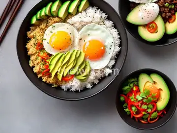 Rice Bowl with Fried Egg and Avocado